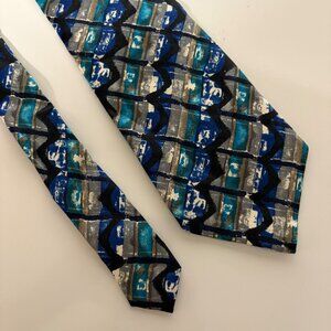 Stefano Milano Silk Tie Blue Teal Abstract Mens Necktie Handmade Italy Office